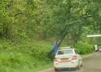 चलती कार की खिड़की से बाहर निकलकर स्टंट करना पड़ा महंगा, 10 हजार का चालान और डीएल निरस्त